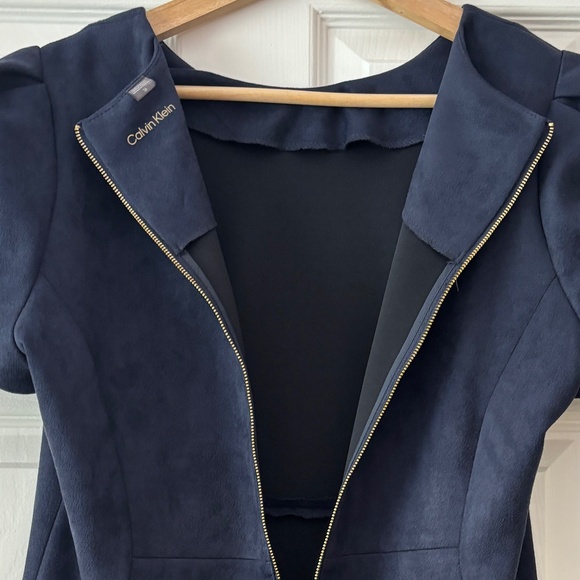 🛍️Sale🛍️ Calvin Klein Faux Suede Puff Sleeve Sheath Dress - Blue Size 16 - Picture 8 of 10